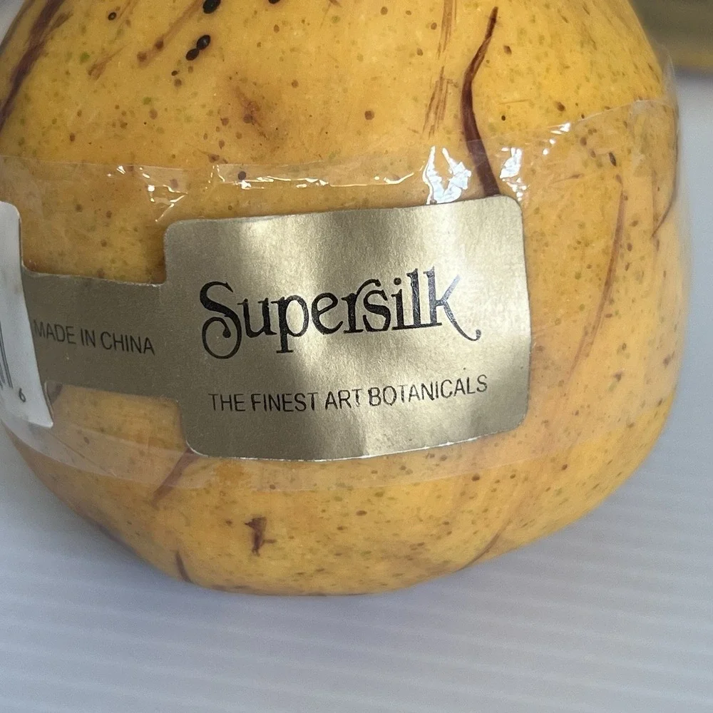Set of 4 Silk Yellow Pears Weight Realistic Supersilk Home Decor Farmhouse